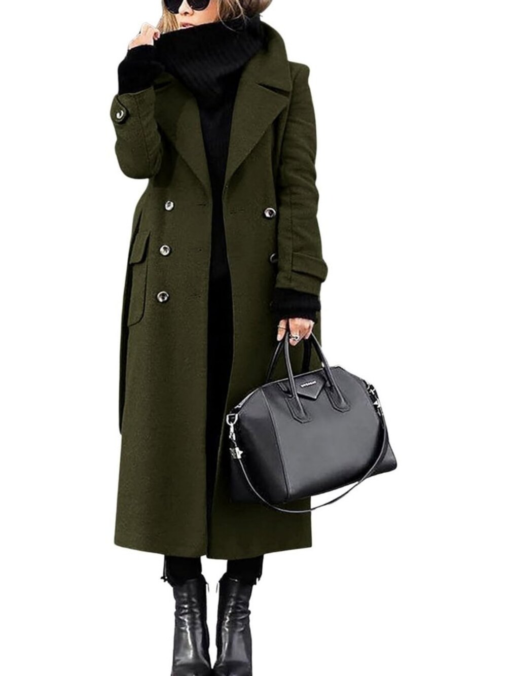 Stylish Women's Double Breasted Wool Coat - Long Business Casual Pea Coat with